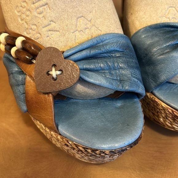 Gianvito Rossi Blue & Brown Leather High Platform Sandals  size 38 (7.5) - Picture 5 of 10